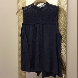 Indigo flowy top with back button detail